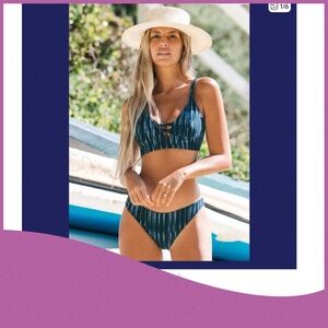 Women's Dark Teal Patterned Bikini Set - Stylish Swim Top & Bottom.46